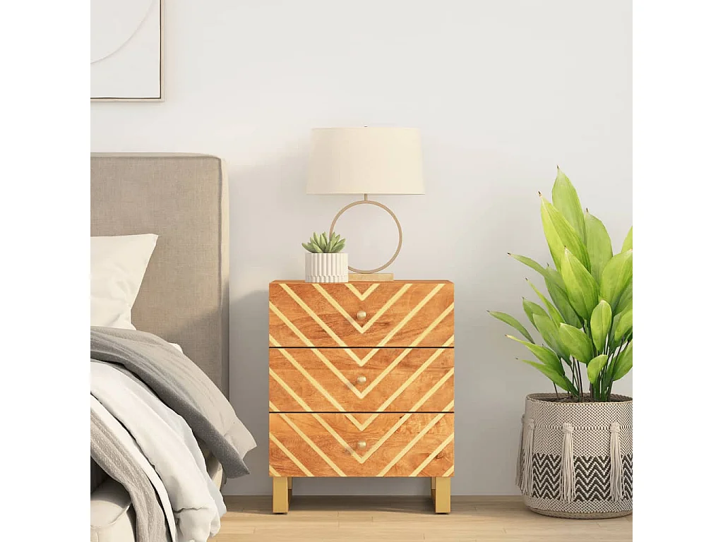 Mesita de noche madera maciza mango marrón y negro 50x33x60 c