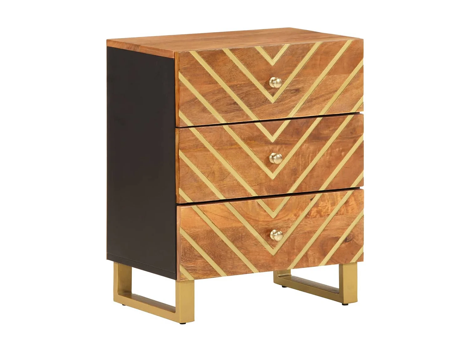 Nachttisch Braun und Schwarz 50x33x60 cm Massivholz Mango
