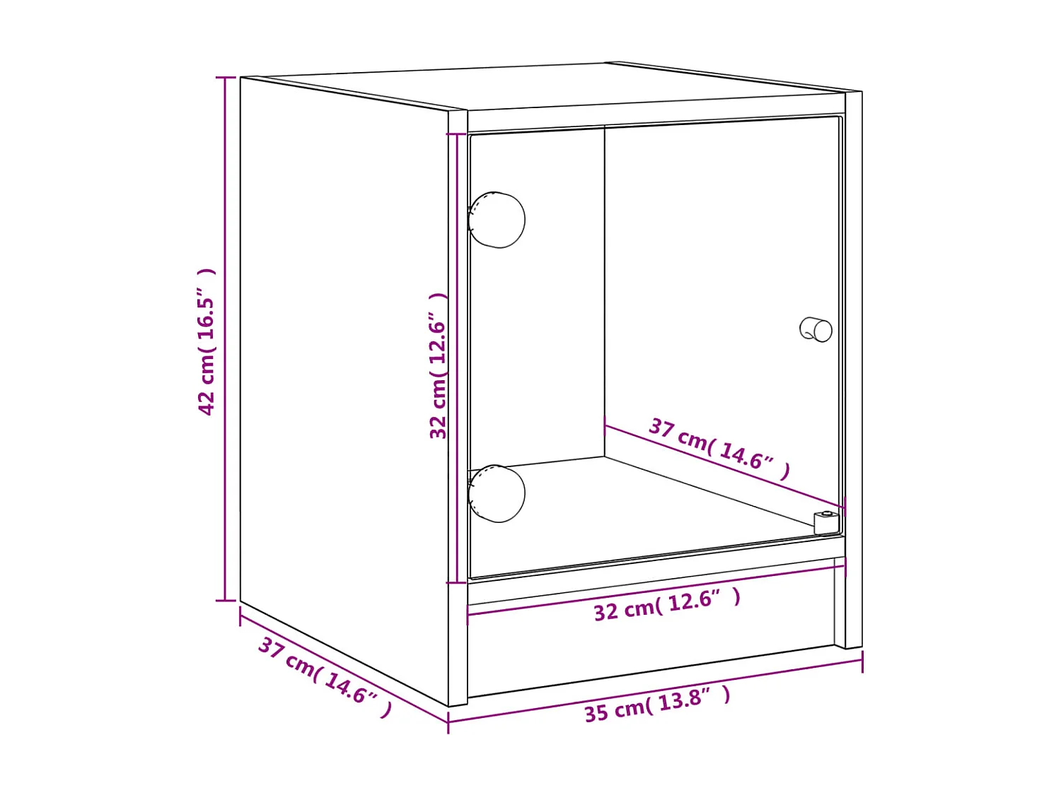 Table de chevet avec porte en verre blanc 35x37x42 cm