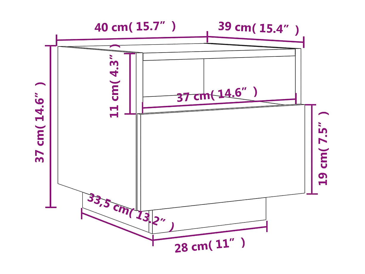 Nachtkastje met LED-verlichting 40x39x37 cm sonoma eikenkleurig