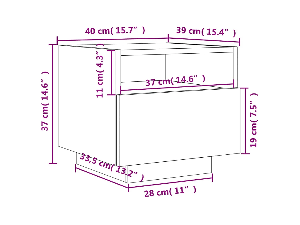 Comodino con Luci LED Rovere Sonoma 40x39x37 cm