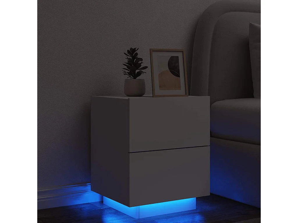 Mesita de noche con luces LED madera de ingeniería blanca