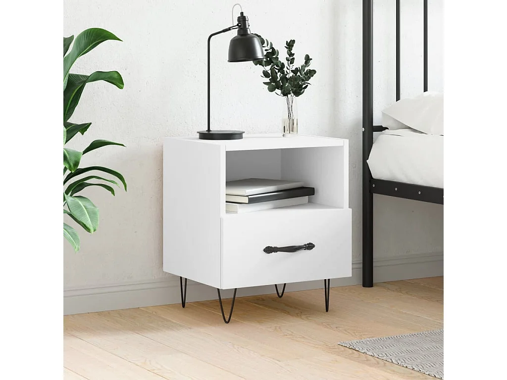 Comodino Bianco 40x35x47,5 cm in Legno Multistrato