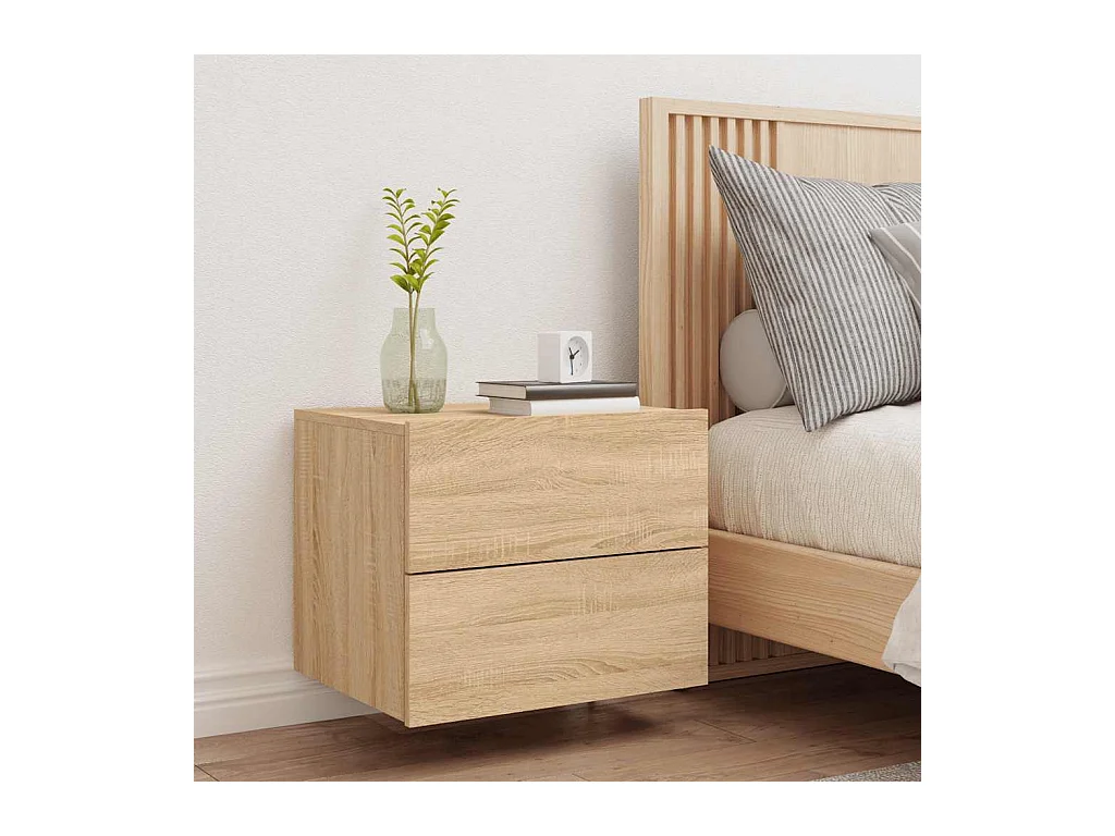 Comodino a Parete con luci LED Rovere Sonoma