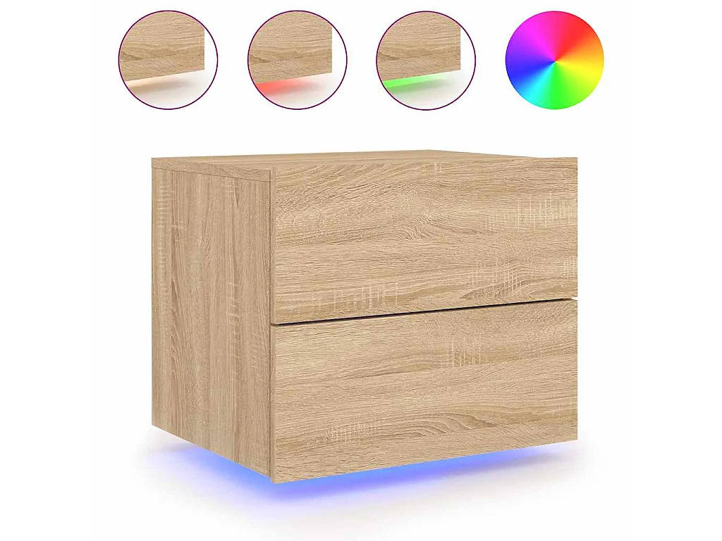 Comodino a Parete con luci LED Rovere Sonoma