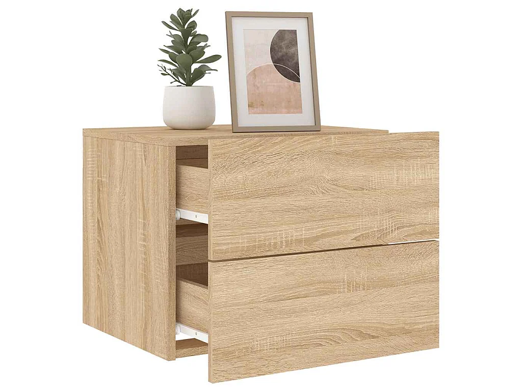 Comodino a Parete con luci LED Rovere Sonoma