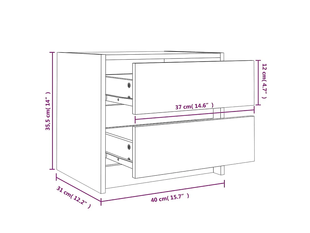 Comodini 2 pz 40x31x35,5 cm in Legno Massello di Pino