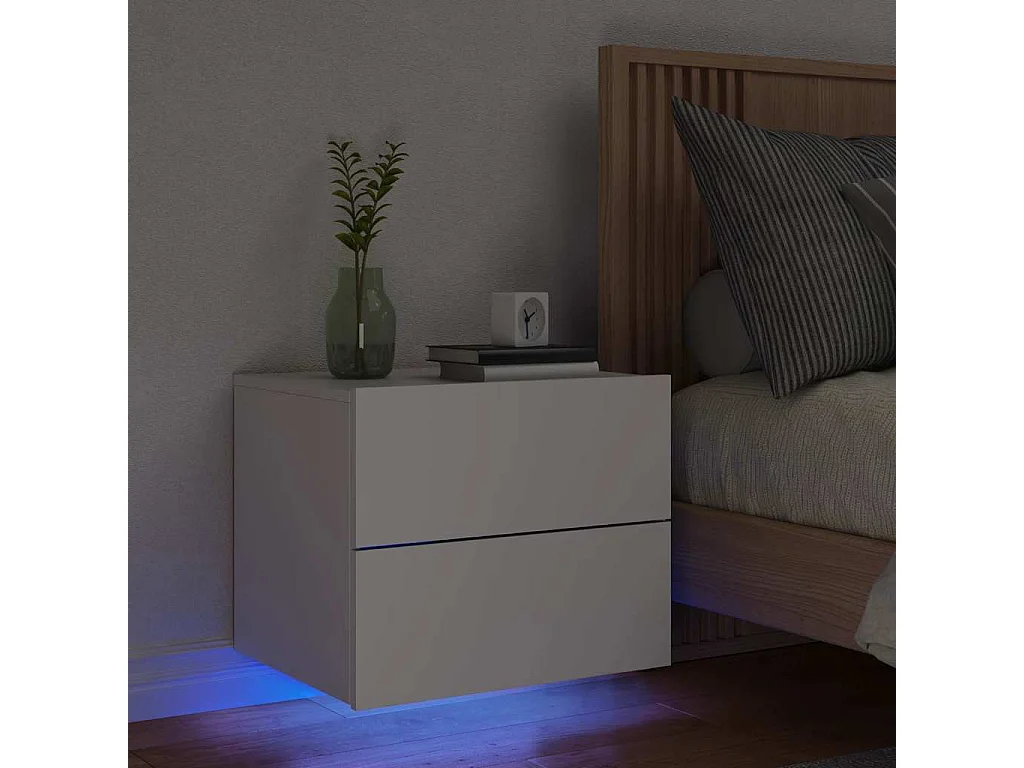 Nachtkastje met LED-verlichting wandgemonteerd wit