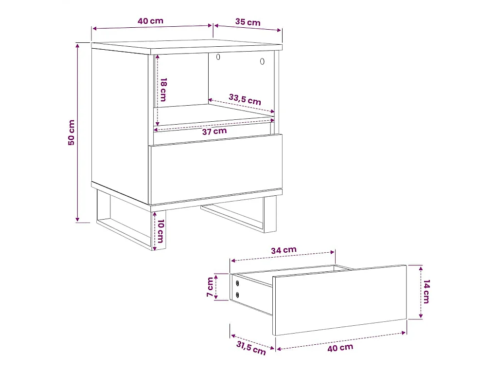 Nachttische 2 Stk. Grau Sonoma 40x35x50 cm Holzwerkstoff