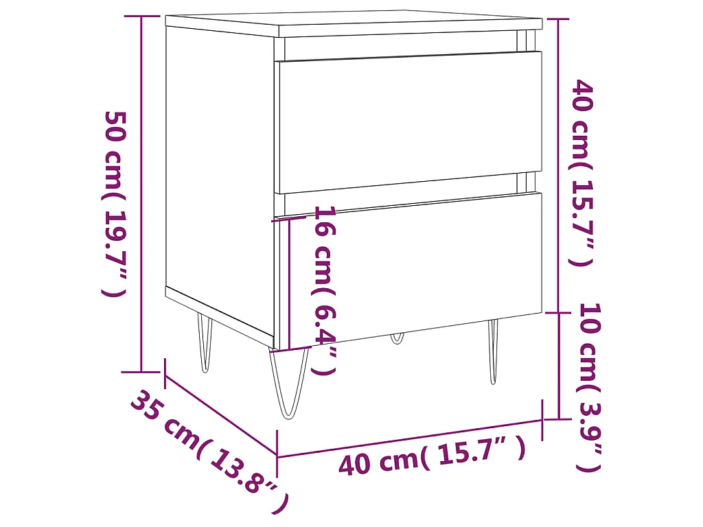 Comodino Bianco 40x35x50 cm in Legno Multistrato