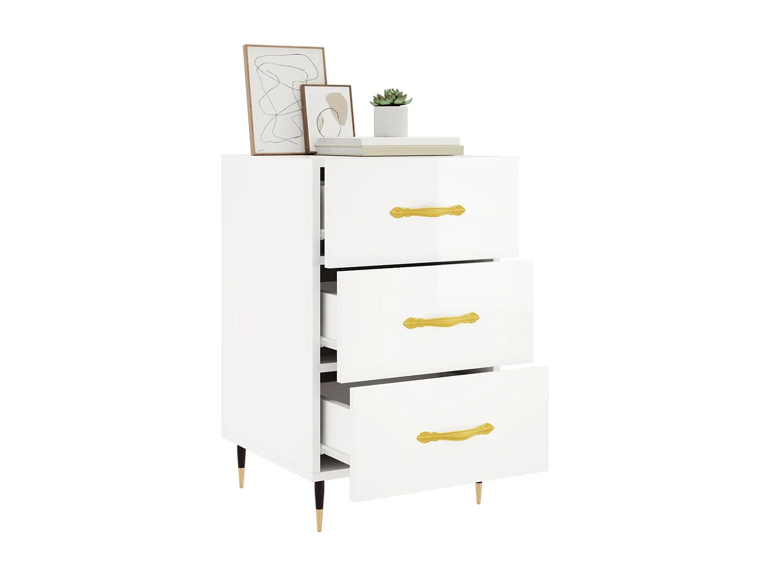 Mesa de cabeceira 40x40x66cm derivados madeira branco brilhante