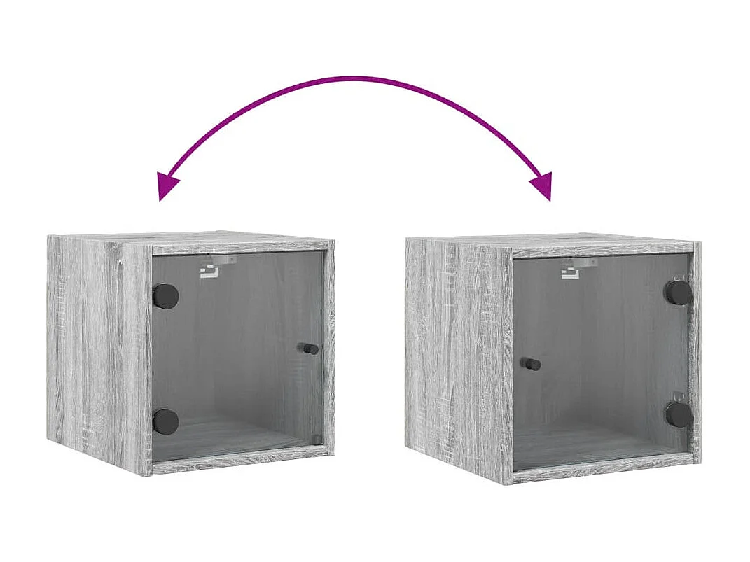 Mesa de cabeceira c/ porta de vidro 35x37x35 cm cinzento sonoma