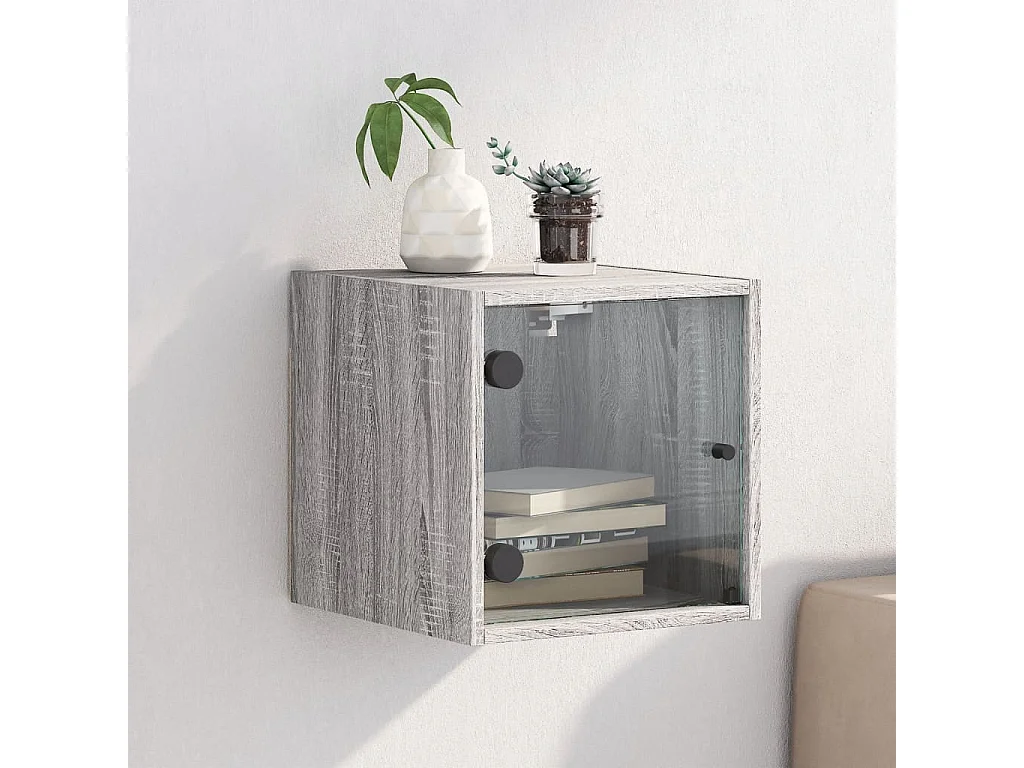 Table de chevet avec porte en verre sonoma gris 35x37x35 cm