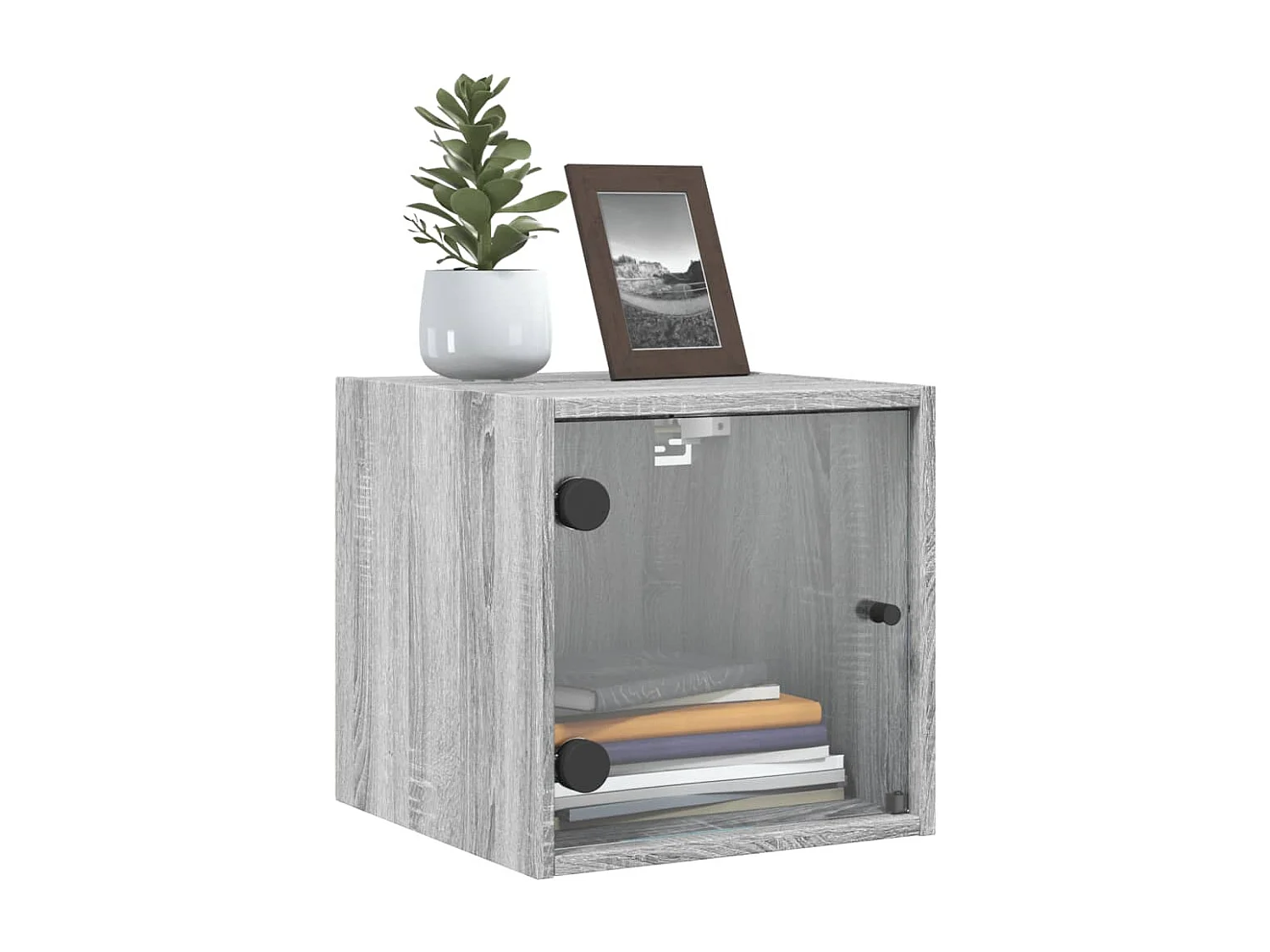 Table de chevet avec porte en verre sonoma gris 35x37x35 cm