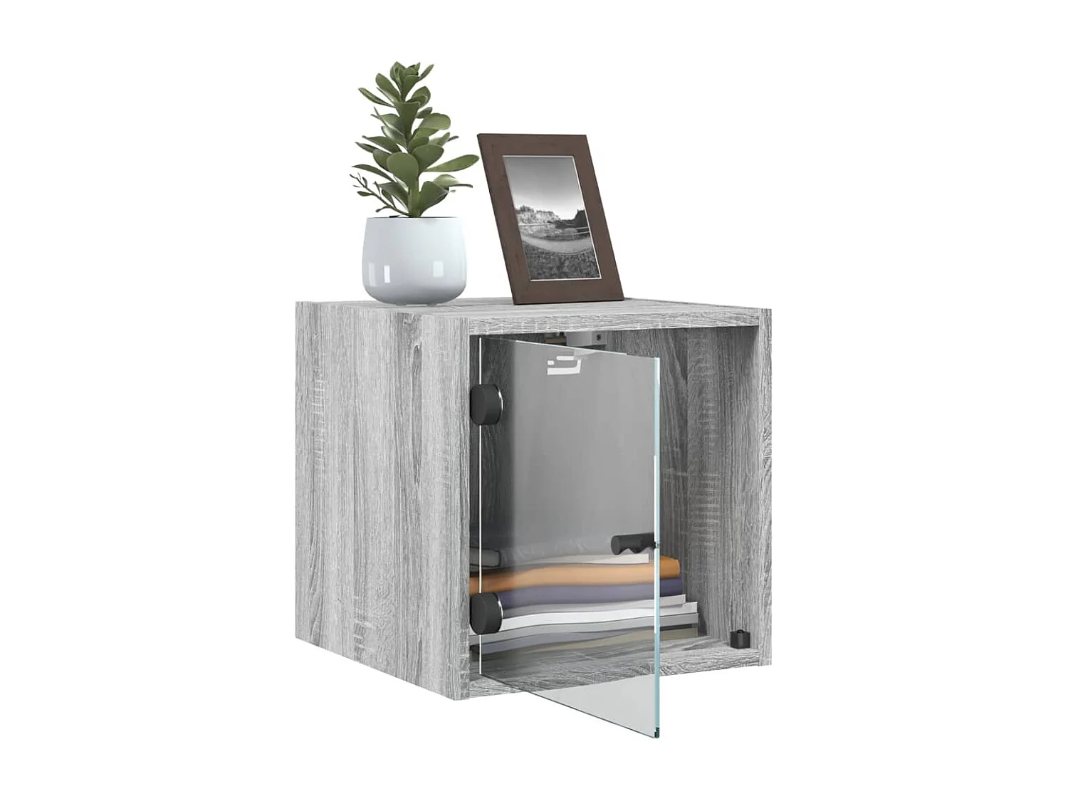 Table de chevet avec porte en verre sonoma gris 35x37x35 cm