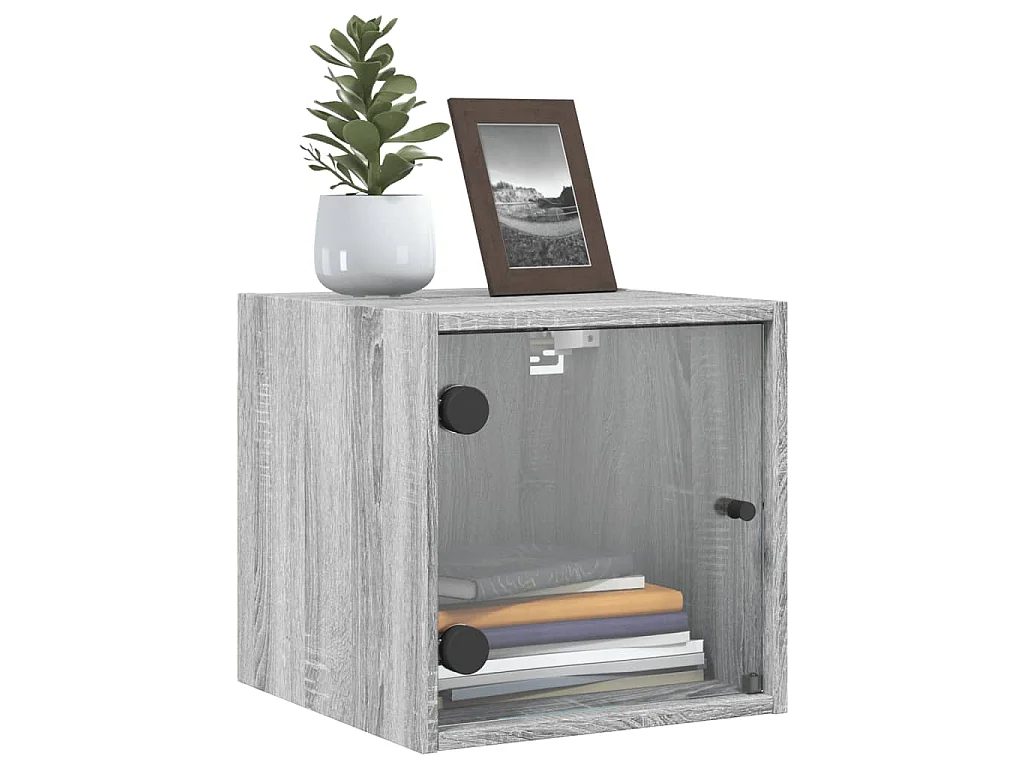 Table de chevet avec porte en verre sonoma gris 35x37x35 cm