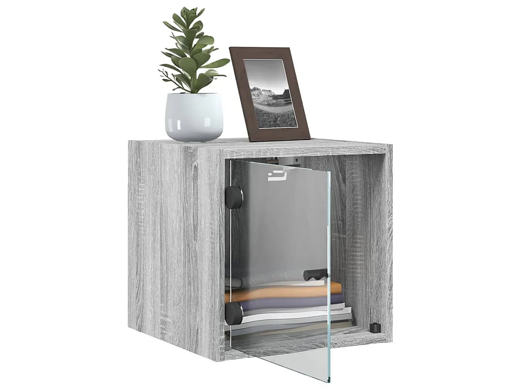 Table de chevet avec porte en verre sonoma gris 35x37x35 cm