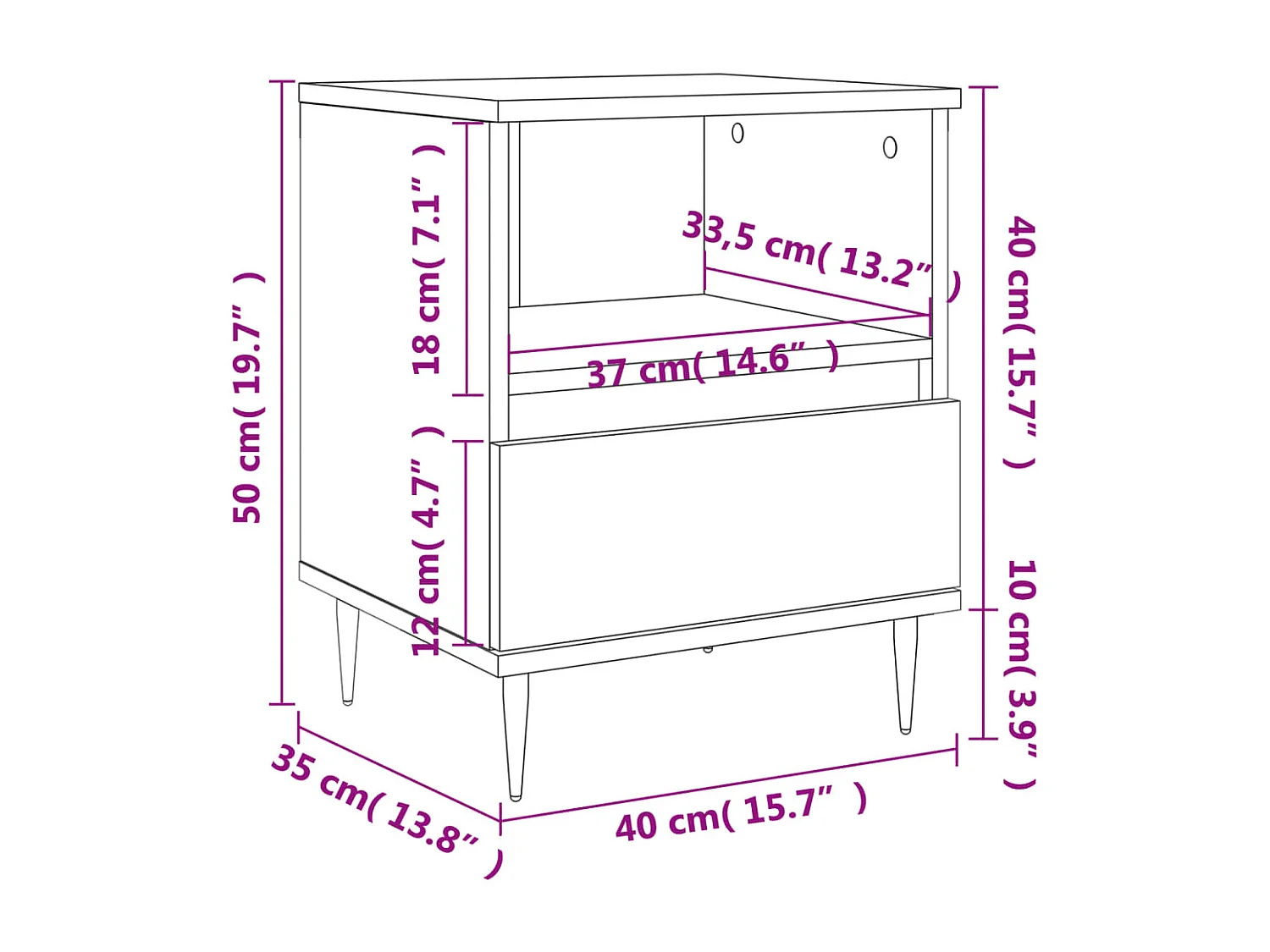 Table de chevet gris béton 40x35x50 cm bois d’ingénierie