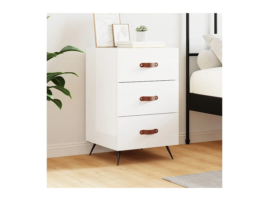 Comodino Bianco Lucido 40x40x66 cm in Legno Multistrato