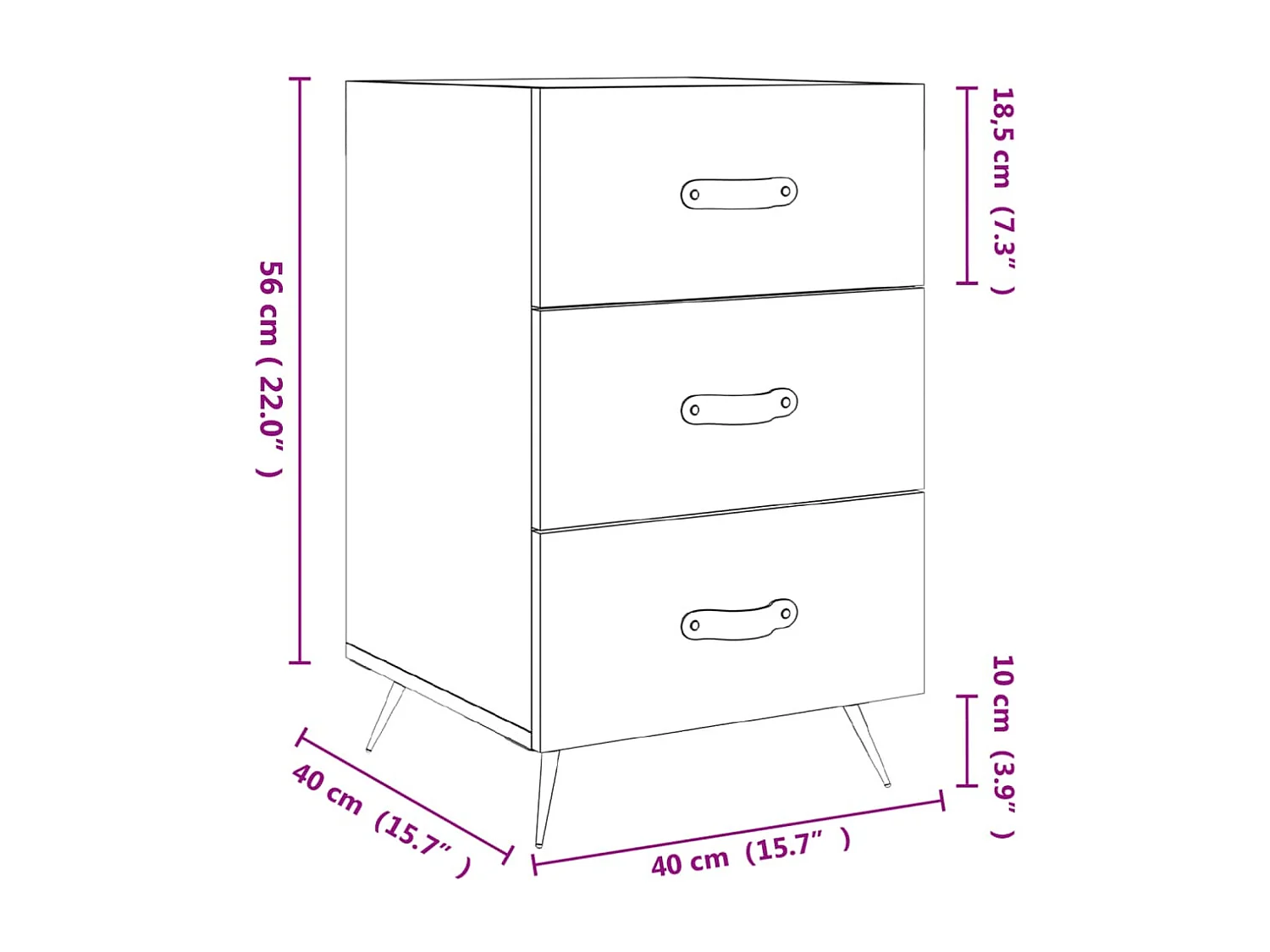 Mesa de cabeceira 40x40x66cm derivados madeira branco brilhante