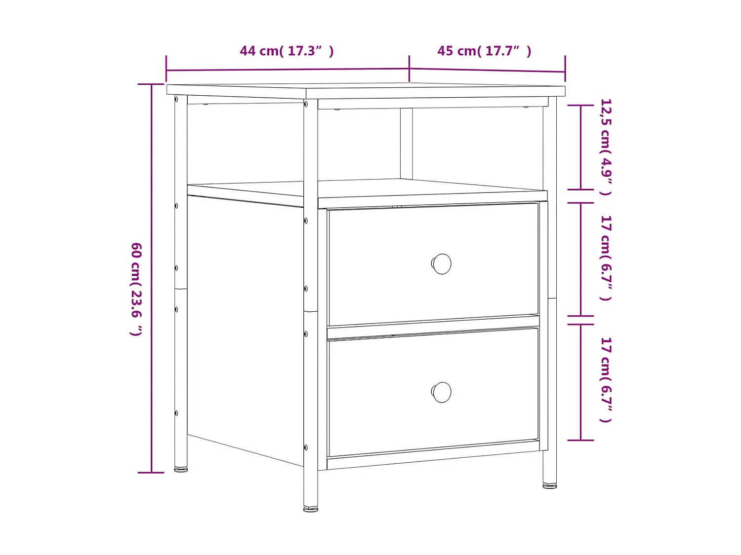 Nachttisch Braun Eichen-Optik 44x45x60 cm Holzwerkstoff