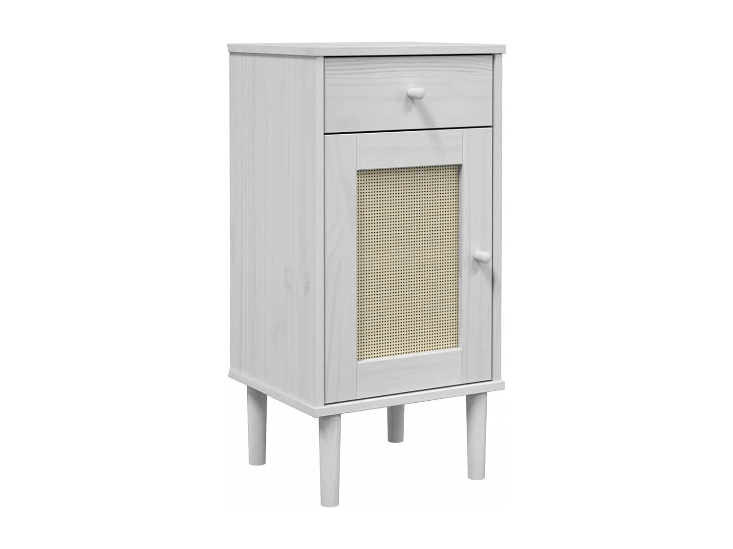 Table de chevet SENJA aspect de rotin blanc bois de pin massif