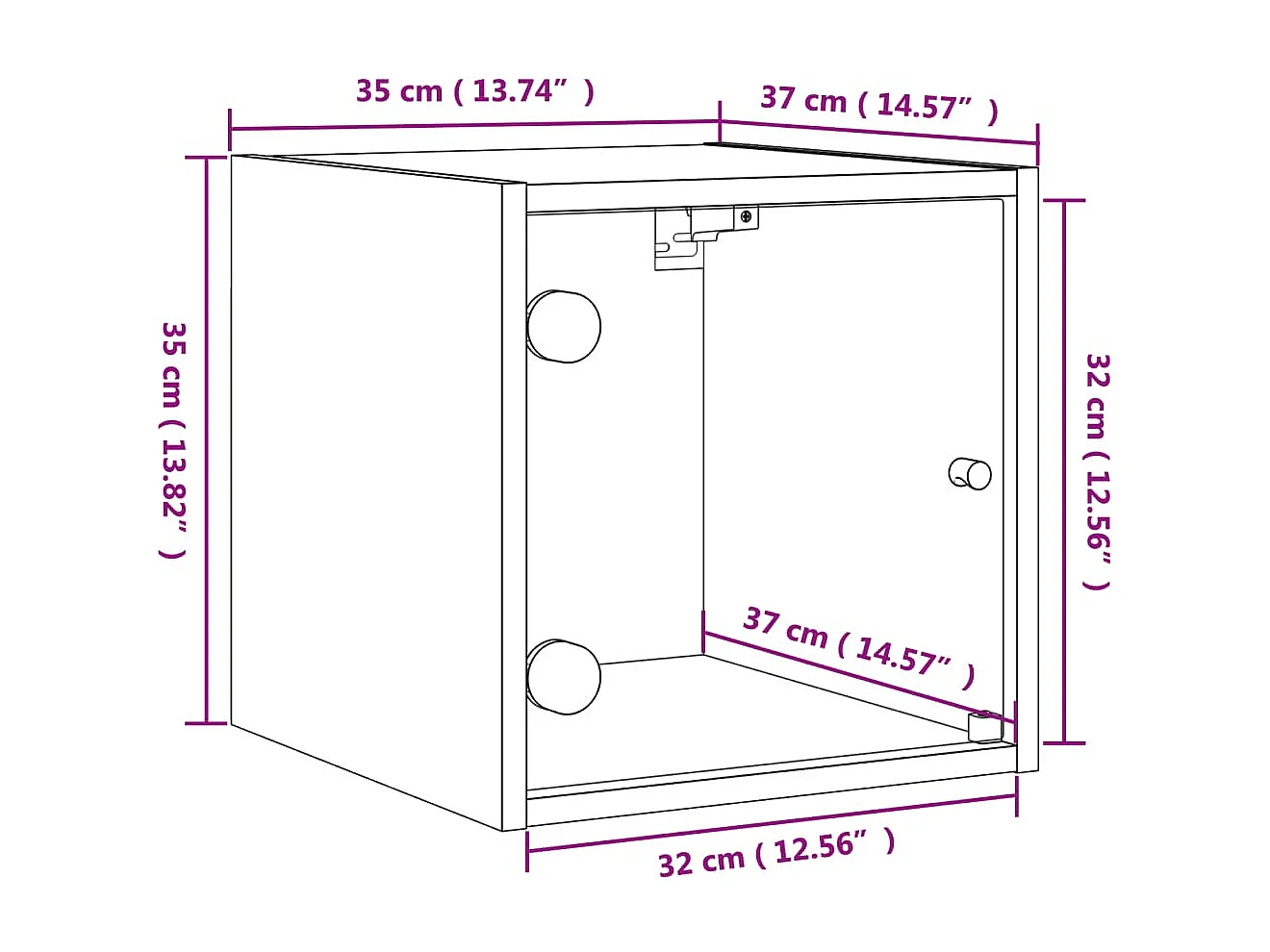 Table de chevet avec porte en verre blanc 35x37x35 cm