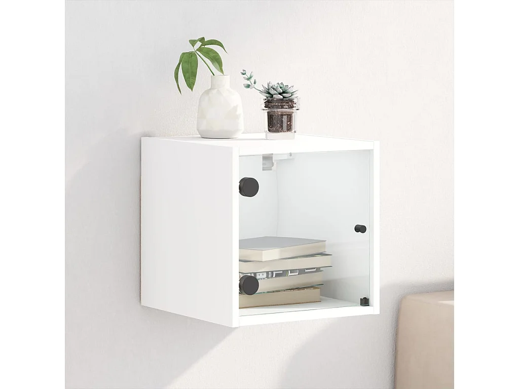 Comodino con Anta in Vetro Bianco 35x37x35 cm