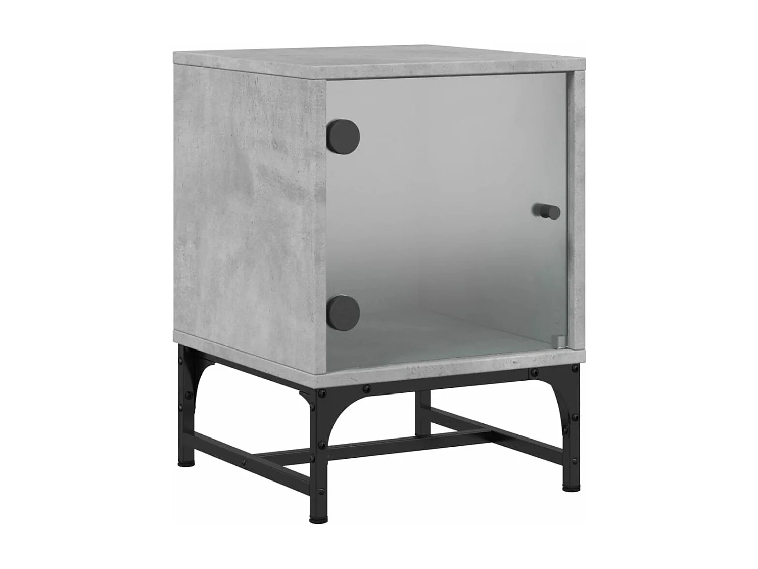 Table de chevet avec porte en verre gris béton 35x37x50 cm