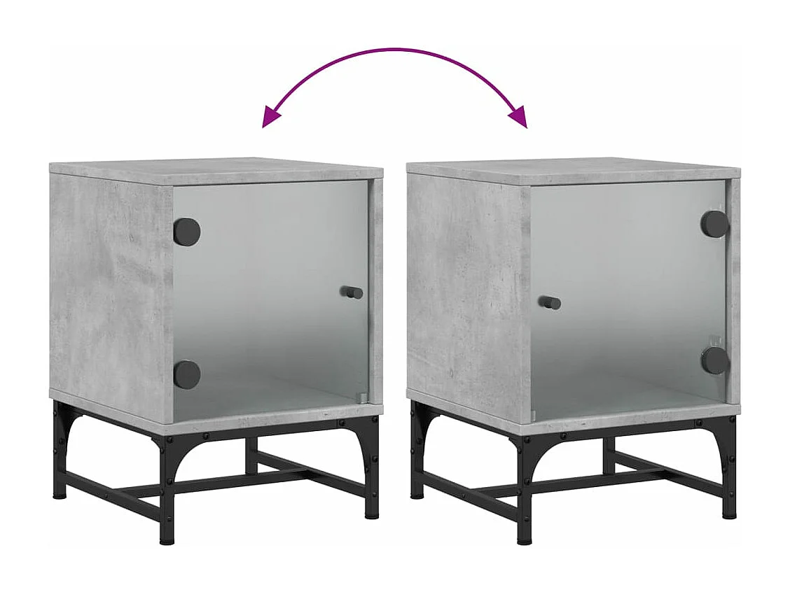 Table de chevet avec porte en verre gris béton 35x37x50 cm