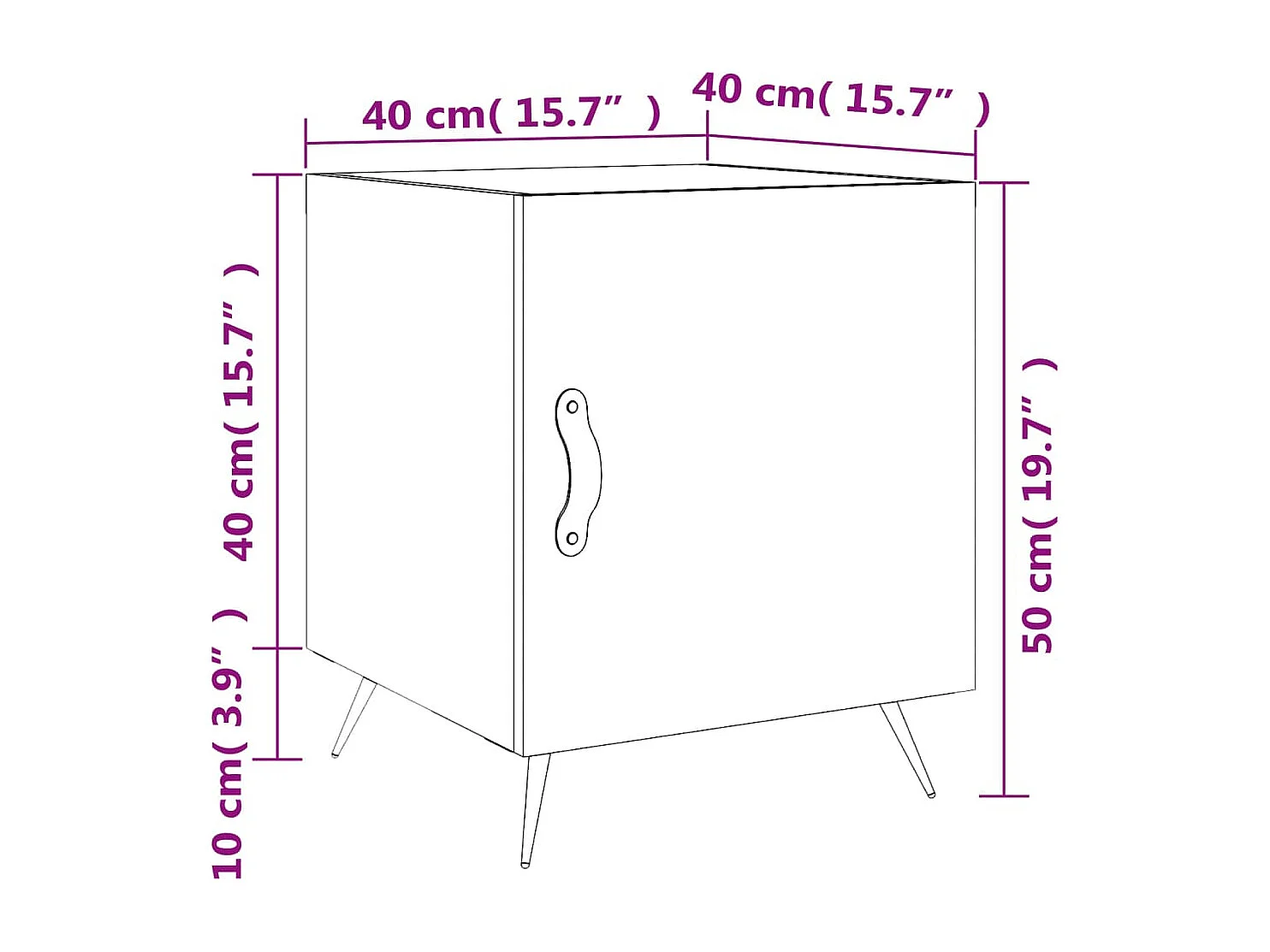 Mesita de noche madera de ingeniería blanco brillo 40x40x50 cm