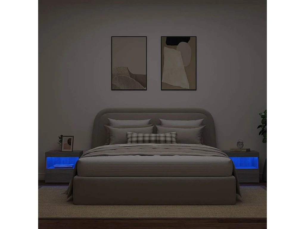 Nachttische mit LED-Leuchten 2 Stk. Grau Sonoma 50x40x45 cm