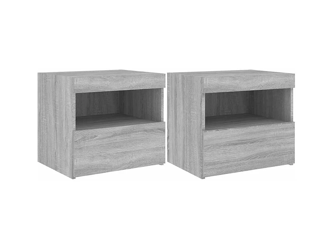 Tables de chevet avec lumières LED 2 pcs sonoma gris 50x40x45cm