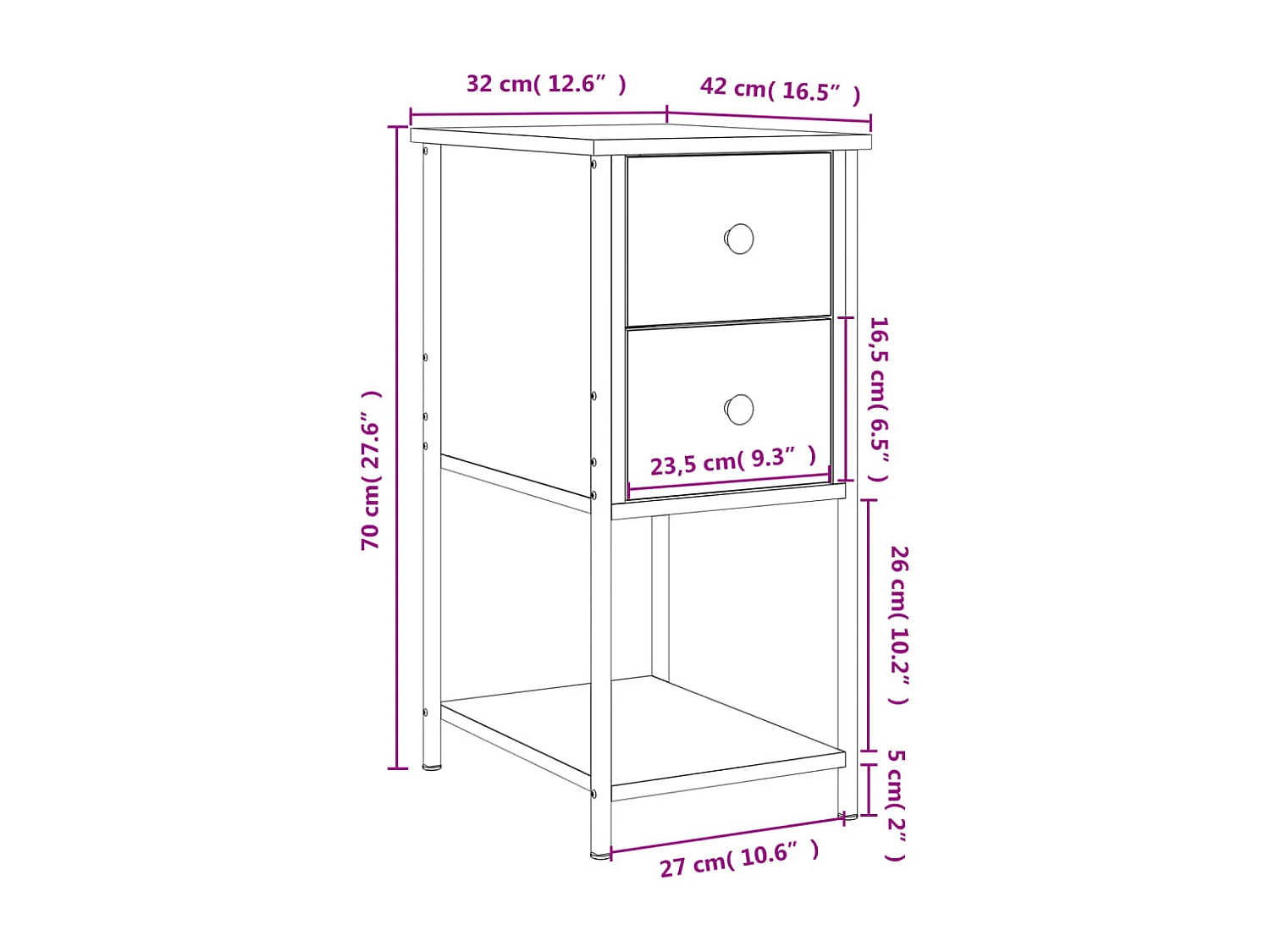 Nachtkastjes 2 st 32x42x70 cm bewerkt hout gerookt eikenkleurig