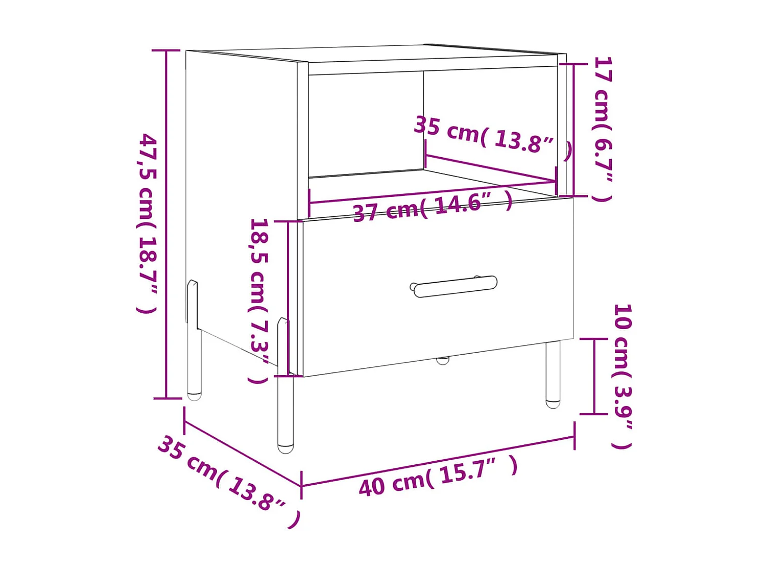 Tables de chevet 2pcs gris béton 40x35x47,5cm bois d’ingénierie