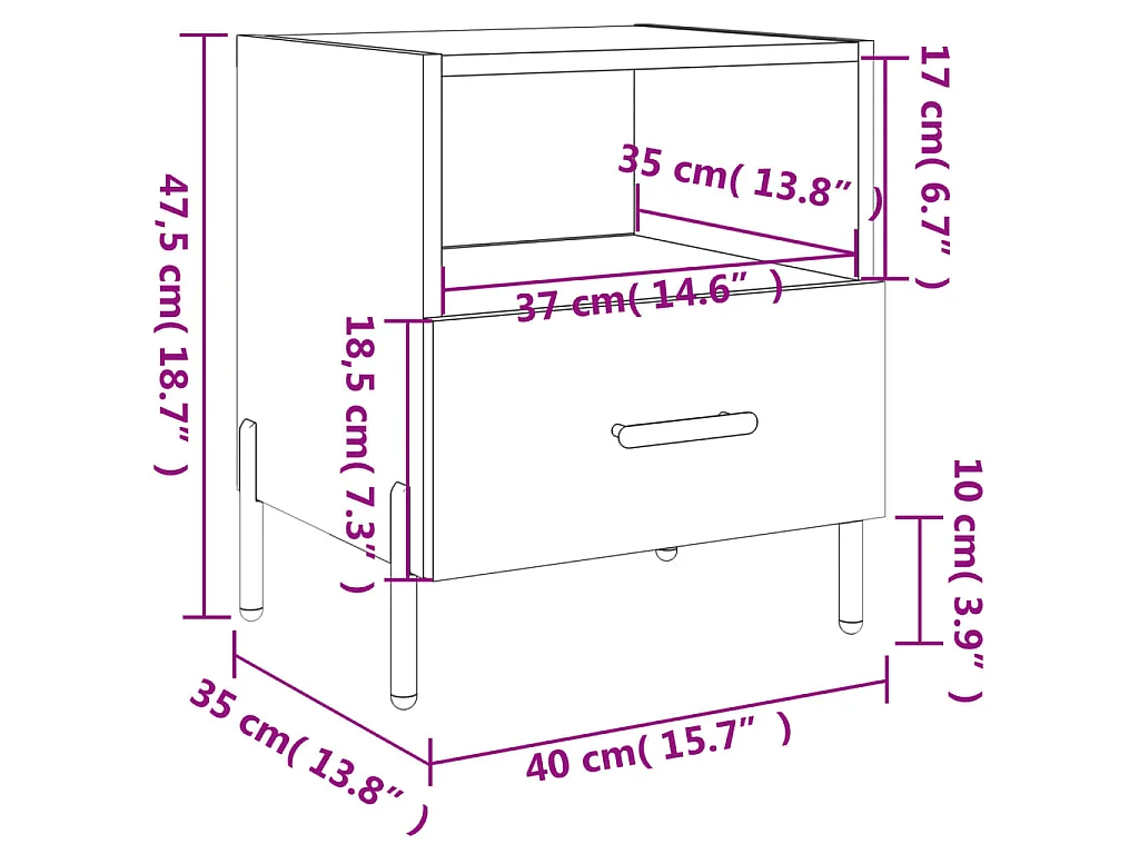 Nachtkastjes 2 st 40x35x47,5 cm bewerkt hout betongrijs