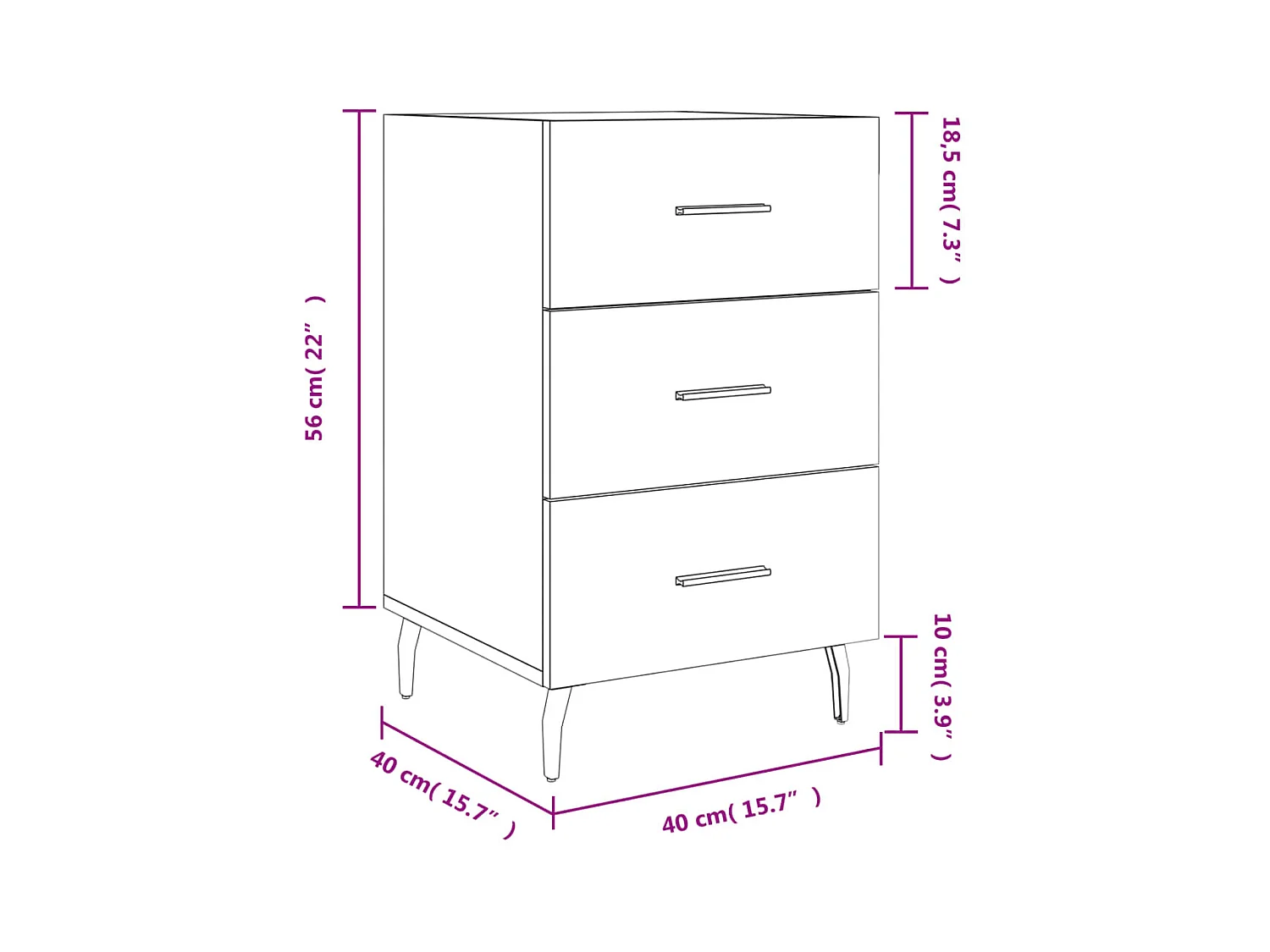 Table de chevet blanc 40x40x66 cm bois d'ingénierie