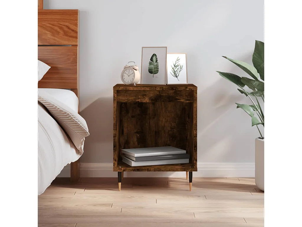 Table de chevet chêne fumé 40x35x50 cm bois d’ingénierie