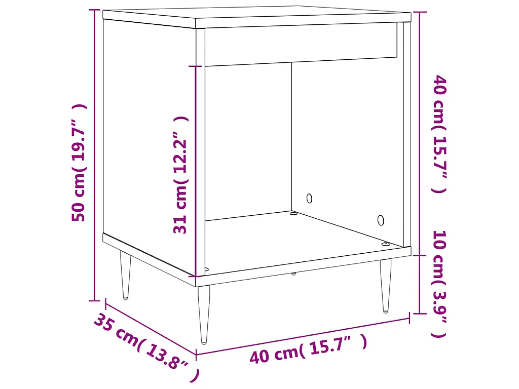 Table de chevet chêne fumé 40x35x50 cm bois d’ingénierie