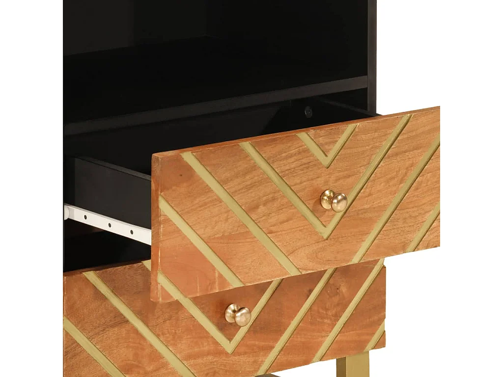 Nachttisch Braun und Schwarz 50x33x60 cm Massivholz Mango