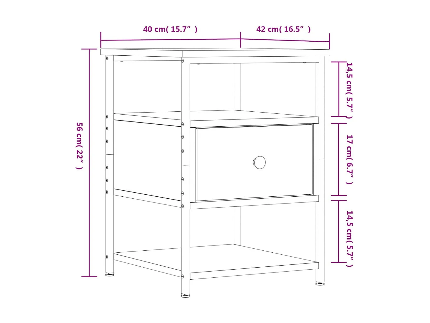 Comodini 2pz Neri 40x42x56 cm in Legno Multistrato