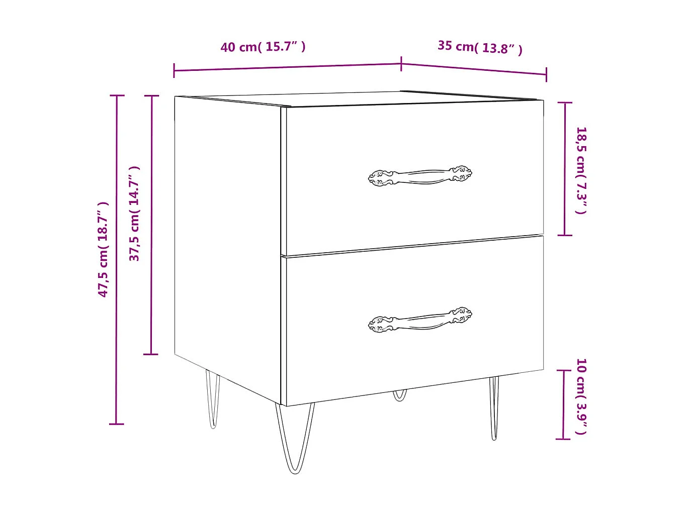 Tables de chevet 2pcs chêne fumé 40x35x47,5cm bois d’ingénierie