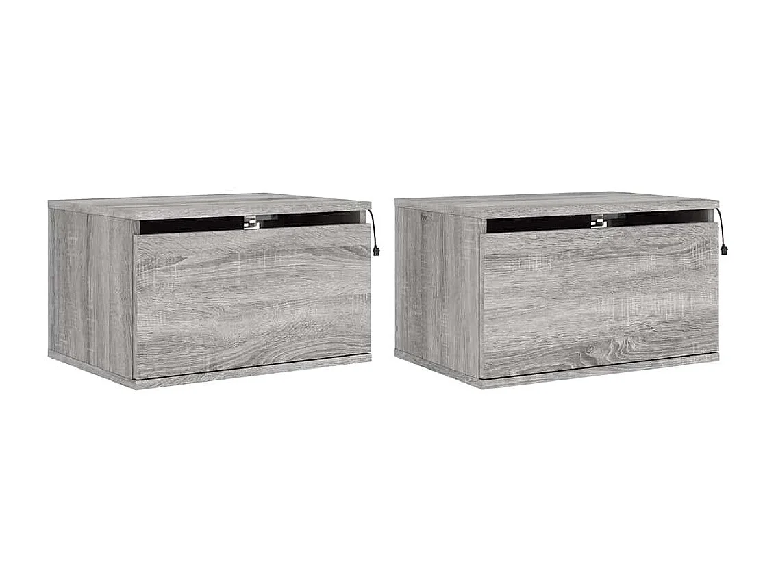 Tables de chevet murales avec lumières LED 2 pcs sonoma gris