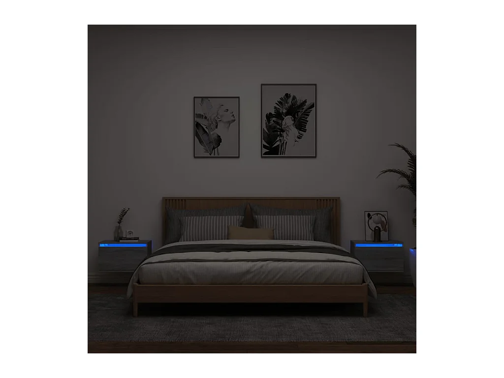 Nachtkastjes met LED's 2 st wandgemonteerd grijs sonoma eiken