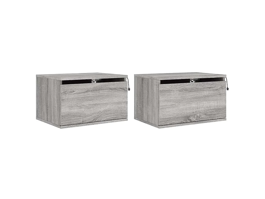 Wand-Nachttische mit LED-Leuchten 2 Stk. Grau Sonoma
