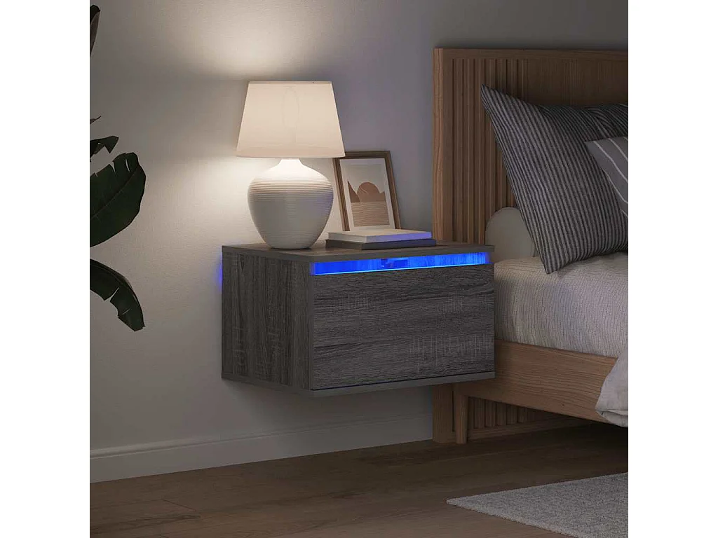 Wand-Nachttische mit LED-Leuchten 2 Stk. Grau Sonoma