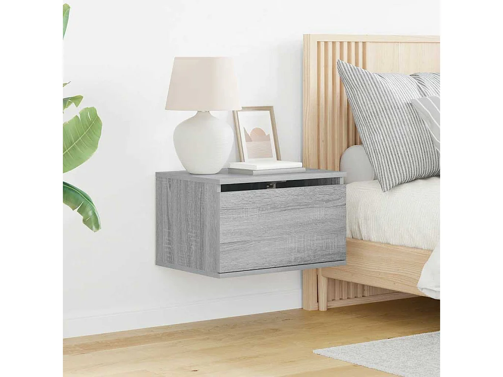 Wand-Nachttische mit LED-Leuchten 2 Stk. Grau Sonoma