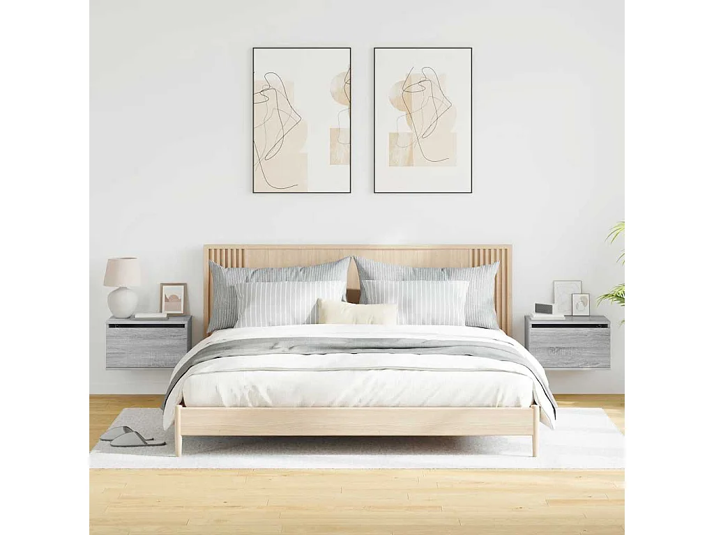 Wand-Nachttische mit LED-Leuchten 2 Stk. Grau Sonoma