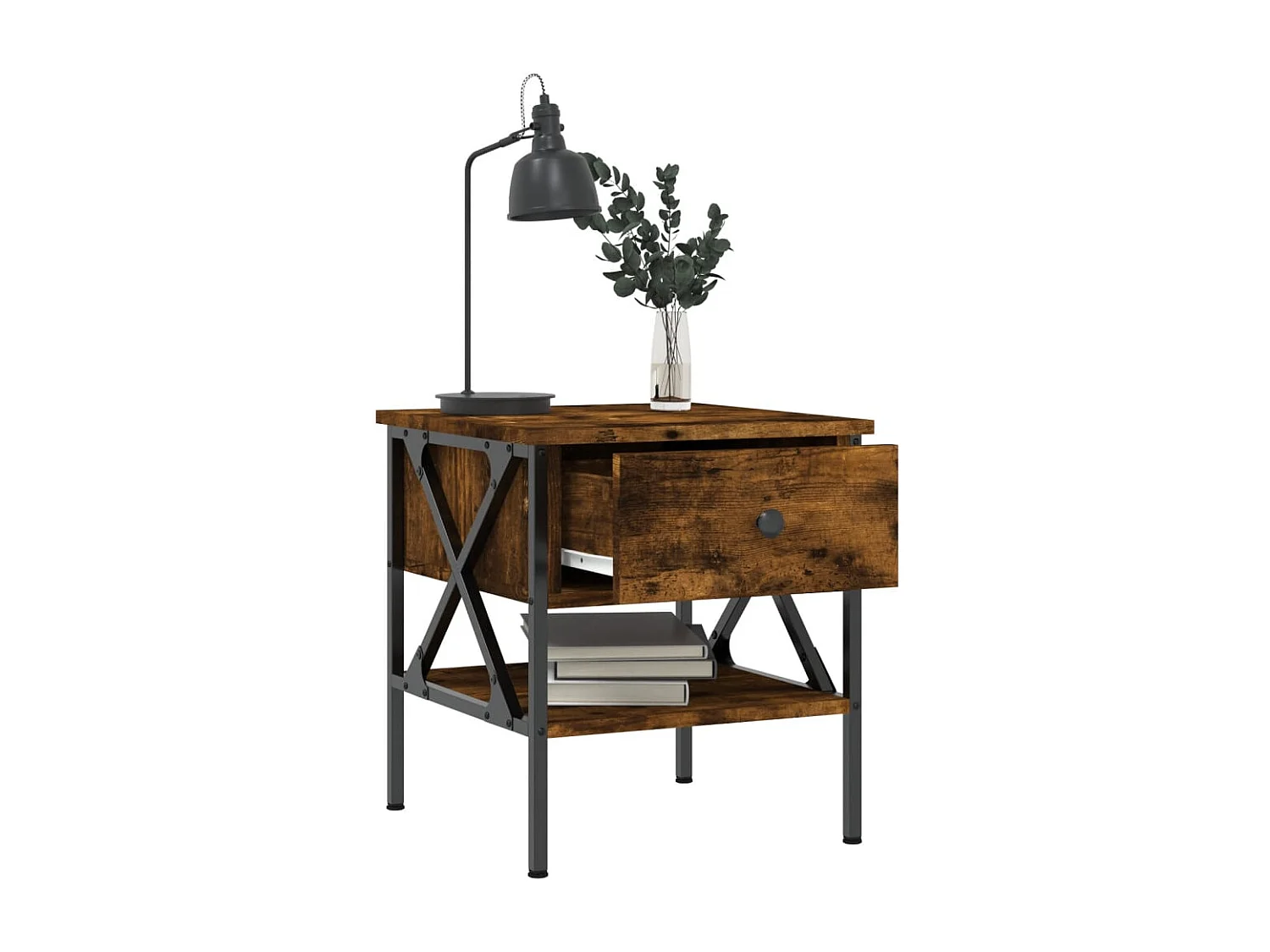 Table de chevet chêne fumé 40x42x45 cm bois d'ingénierie