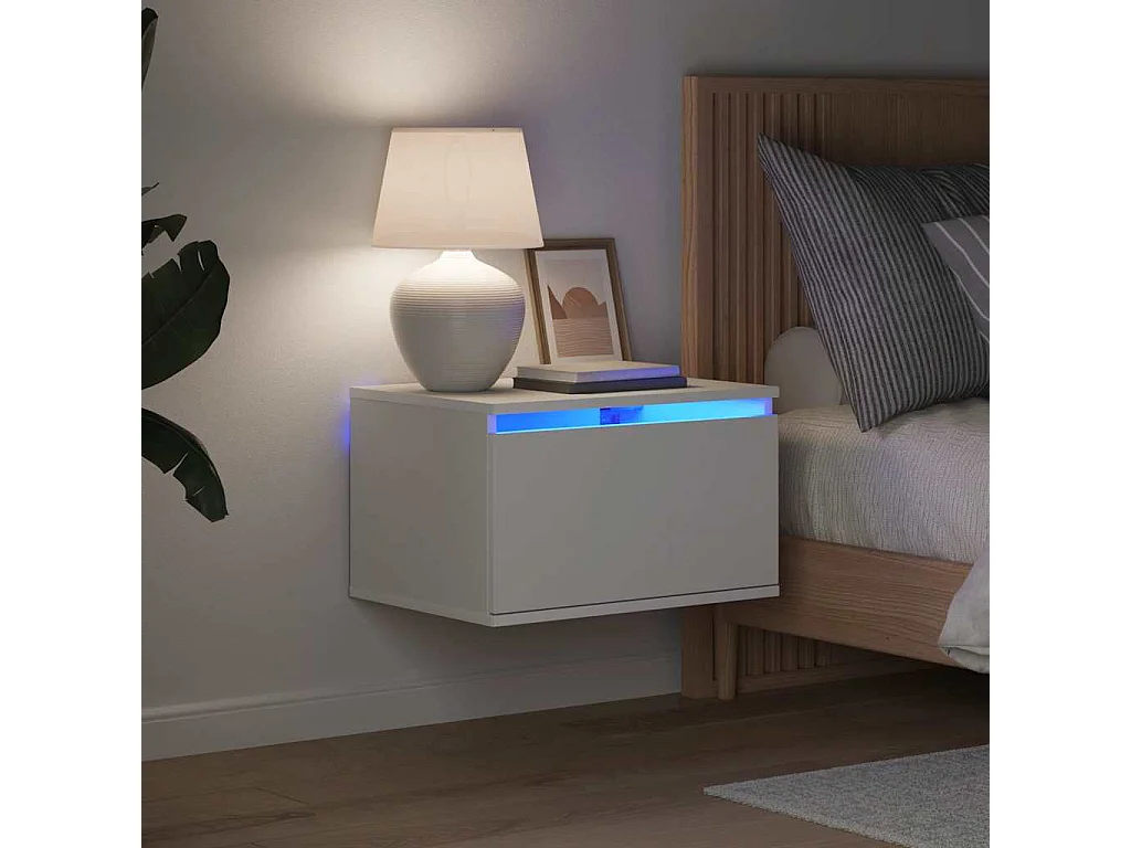 Table de chevet murale avec lumières LED blanc